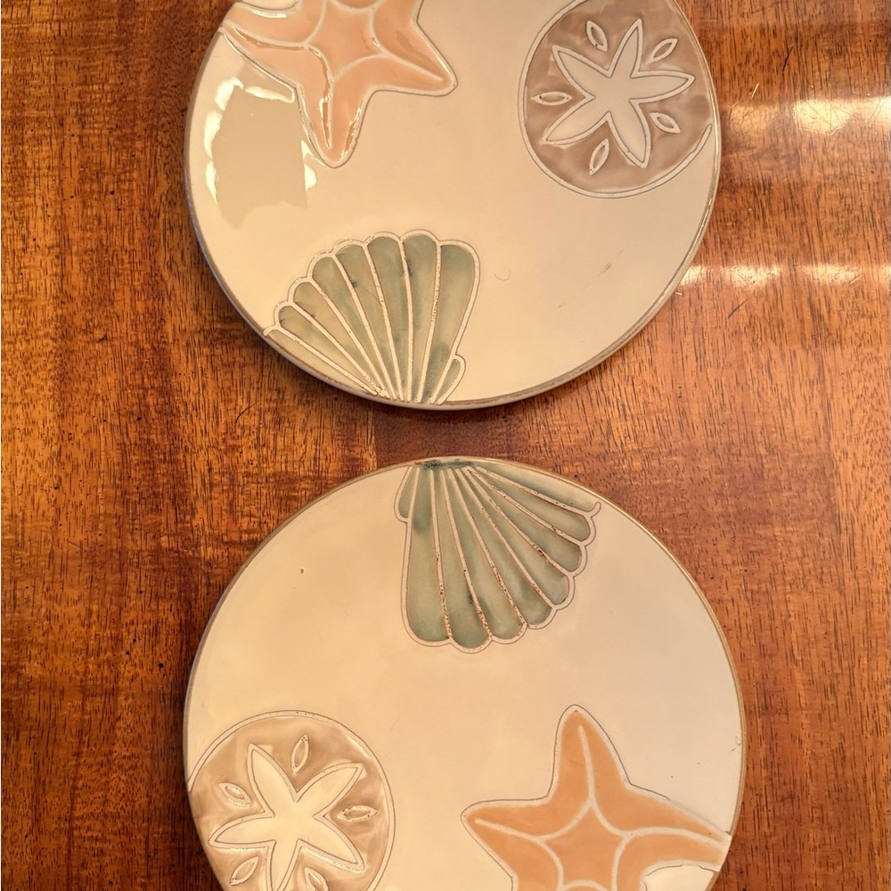 Pfaltzgraff Coastal Sandy Shore Cream and Orange Salad Plates 8 1/2”